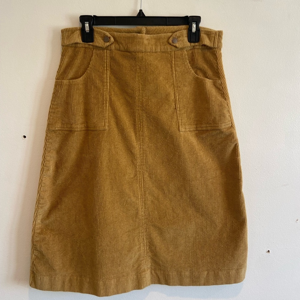 Kate Quinn Corduroy Tan Midi Skirt Classic Preppy Basics Neutrals Cotton Size 10 - Picture 2 of 7